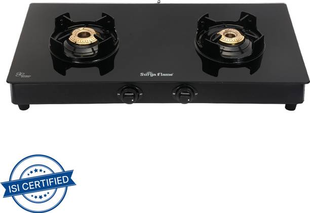 Suryaflame Black Beauty Gas stove 2 Burner Manual Glass Top 2 Years Doorstep Service Glass Manual Gas Stove