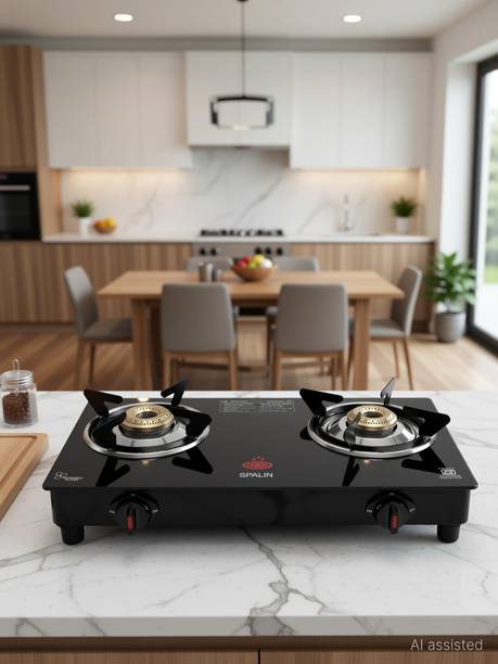 Spalin AI Glass Automatic Gas Stove(Black,Auto Ignition,ISI Certified) Crystal Automatic Gas Stove