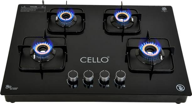 सेलो Crysta Automatic Ignition Hob Top 8 MM Black ग्लास ऑटोमैटिक गैस चूल्हा