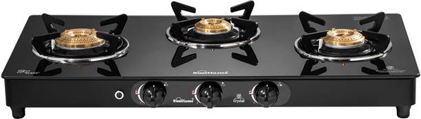 Sunflame SUNFLAME LPG STOVE CRYSTAL 3 BURNER Black Glass Top Auto Ignition GAS STOVE Glass Automatic Gas Stove