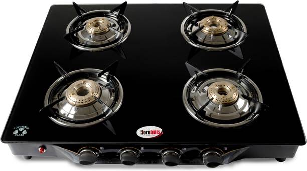 Hornbills ISI Certified Premium Toughened Glass LPG Heavy Pan Support Stainless Steel Automatic Gas Stove
