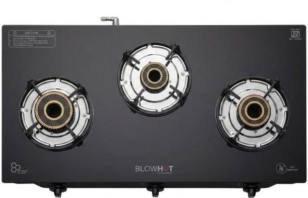 BLOWHOT Emerald Auto Ignition Heavy Tornado Brass Toughened Glass Top, 2 Year Warranty Glass, Iron Automatic Gas Stove