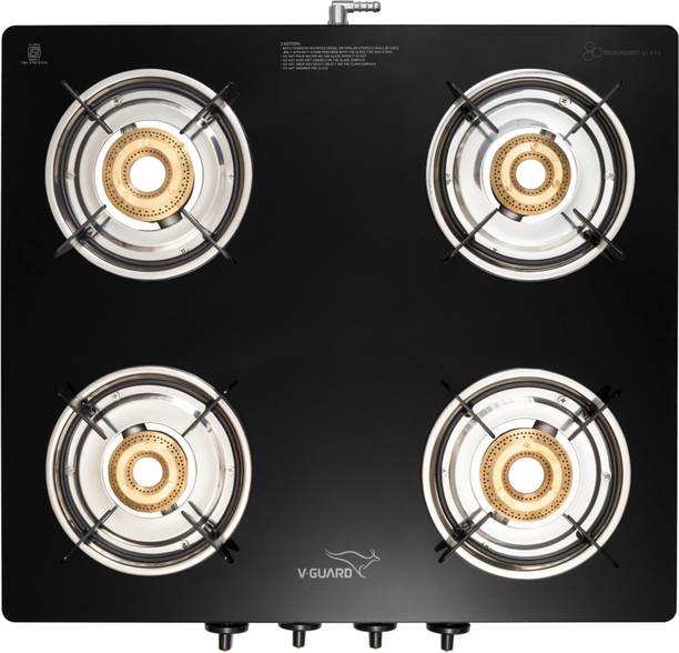 V-Guard VGD 457 PI 4 Burner LPG Gas Stove Glass Manual Gas Stove