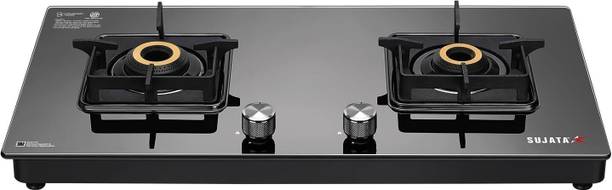 SUJATA Gas Stove 2 Burner | Gas Chulha for Kitchen | ISI Certified | Premium Gas Stove| Glass Manual Gas Stove