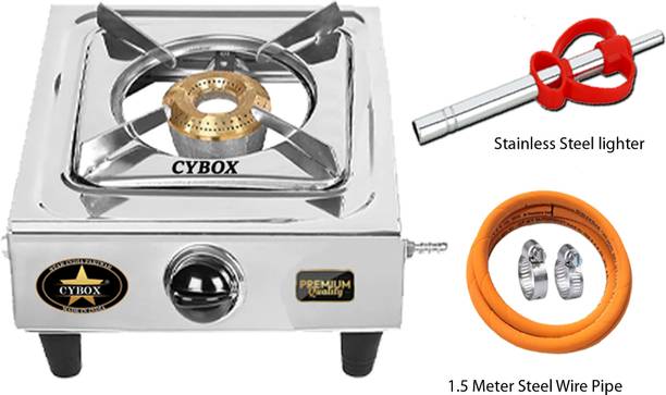CYBOX Premium Single Gas Stove With ISI Gas Pipe And Lighter Stainless Steel Manual Gas Stove