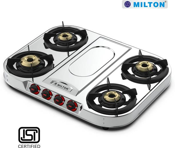 MILTON Royal 4 Burner Stainless Steel Gas Stove | Brass Burner | ISI Certified Stainless Steel Manual Gas Stove