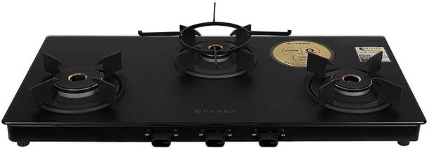 FABER Nebula Black Matt Glass Finish Cooktop |Brass Burners|Cooktop Nebula3BB BK Glass Manual Gas Stove