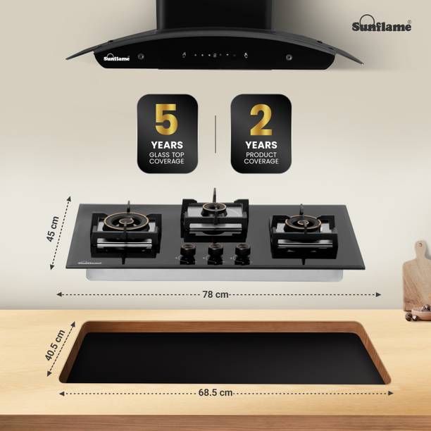 Sunflame Sunflame 3 Burner Auto Ignition Flexi Hob, 78 cm Wide Body, 8mm Glass Glass Automatic Hob  (3 Burners)