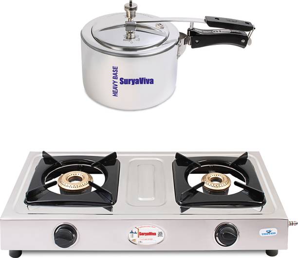 SURYAVIVA Neo 2B combo with cooker 3 Ltr (Aluminium) Stainless Steel Manual Gas Stove