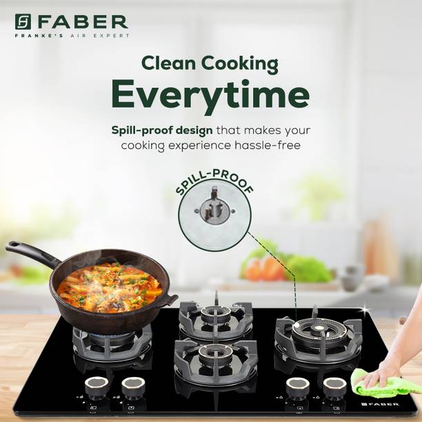 FABER HT754 AI FFD | Flame Failure Device| Auto Electric|Brass Burners Glass Automatic Hob