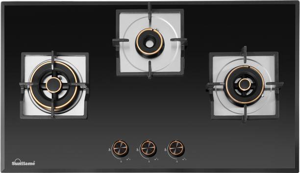 Sunflame Sunflame 3 Burner Auto Ignition Flexi Hob, 78 cm Wide Body, 8mm Glass Glass Automatic Hob (3 Burners)