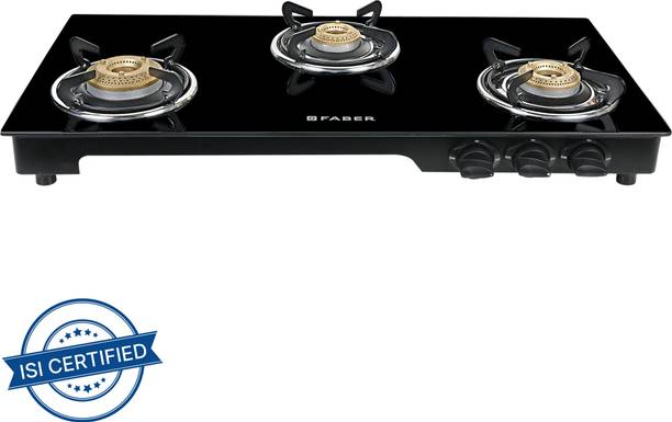 FABER COOKTOP MAGIC 3BB BK|Powder Coated Round Pan Support|Manual Ignition| Glass Manual Gas Stove