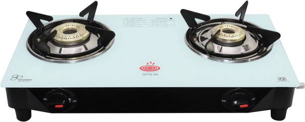 Spalin 2 Burner Toughened Glass Durable, Stylish Glass Manual Gas Stove WHITE Crystal Manual Gas Stove