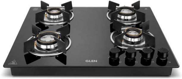 Glen Meta Built-in Hob 60 cm | Auto Ignition | Double Ring Forged Brass Burners | Glass Automatic Hob