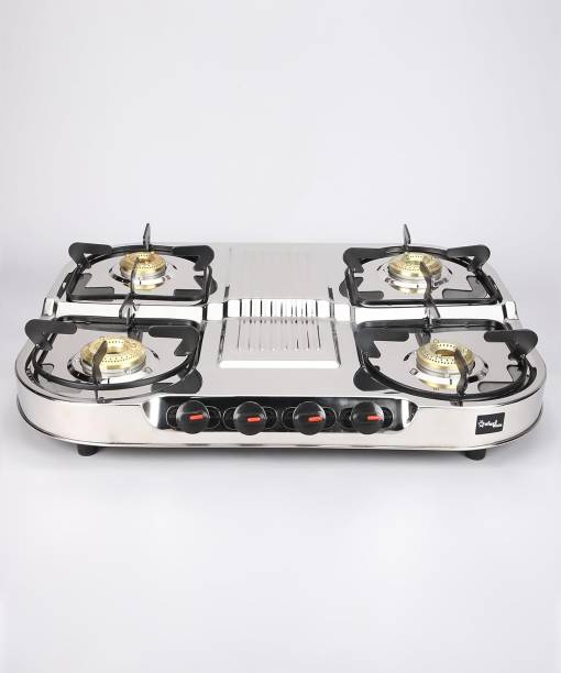 Candes 4 Burner Oval Gas Stove|Tornado Burner|ISI Certified|300 Days Warranty Stainless Steel Manual Gas Stove