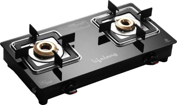Lifelong Gas Stove with Toughened Glass Top | High-Efficiency Burners & Anti-Skid Legs Glass Manual Gas Stove
