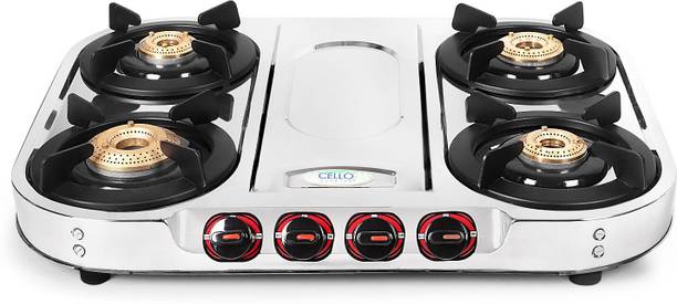 CELLO Coral High Powered Brass Burners with Manual Ignition, ISI Certified Stainless Steel Manual Gas Stove