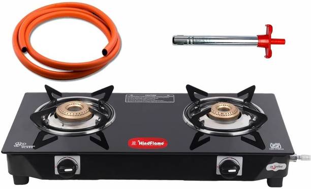 Hindflame Gas Stove Combo - 2B Pixel + 1 Ligher + 1 Hose pipe Glass Manual Gas Stove