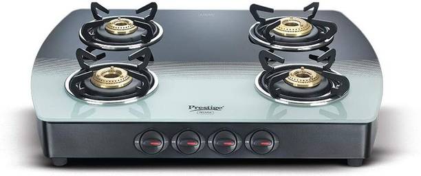 Prestige Premia 4 Burner B/W SCHOTT Glass With SABAF – I Glass Manual Gas Stove (4 Burners)