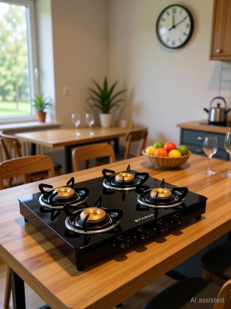 FABER COOKTOP DAISY 4BB BK|Powder Coated Pan Support | Brass Burners|Easy Cleaning | Glass Manual Gas Stove