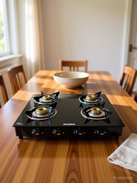 SURYAVIVA 4 Burner Photon Combo PS ring Gas Stove(Manual,Black) Glass Manual Gas Stove