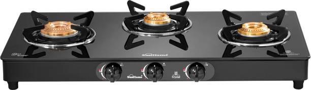 Sunflame LPG Stove Crystal 3 Burner Black Glass Manual Gas Stove