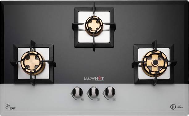 BLOWHOT Pluton Heavy Brass Burner, Battery Operated, Hybrid Hob Top Toughened Glass Top Aluminium Automatic Hob