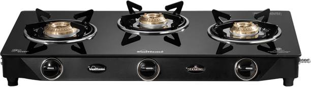 Sunflame Diamond 3 Burner Gas Stove Glass Manual Gas Stove