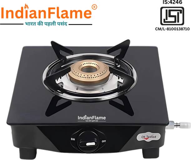 Balajiflame 1 Burner ISI Certified BP-Black (1 Burners) Glass Manual Gas Stove