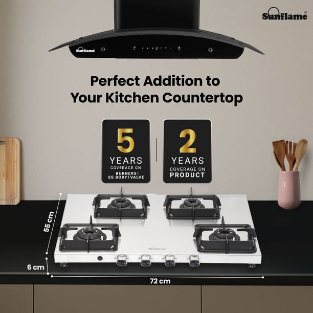 Sunflame Sunflame 4 Burner AI Slim Gas Stove with 2MM SS Metallic Body, Forged Burners Stainless Steel Automatic Gas Stove  (4 Burners)