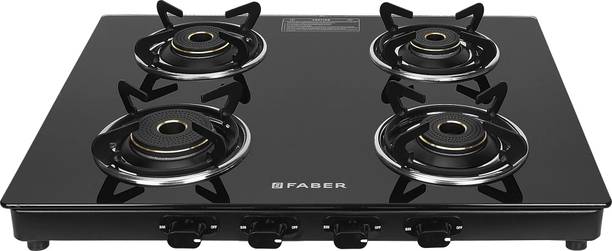 FABER COOKTOP JAWA 4BB AURA|Powder Coated Pan Support|Nylon Knobs|Spill Proof| Glass Manual Gas Stove