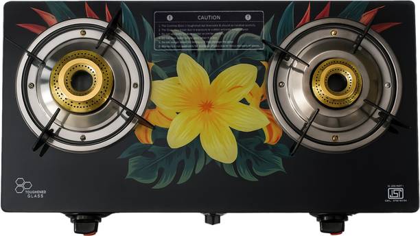 Spalin Spalin 2 Burner Digital Glass Top Gas Stove Manual Ignition (ISI Certified) Crystal Manual Gas Stove