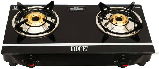 Dice Sumo Royal 2 Burner Manual Gas Stove with Whiteline Glass Cooktop Glass, Stainless Steel Manual Gas Stove