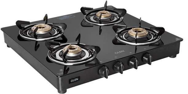 Glen CT1043 Glass Top LPG Gas Stove Fuel Efficient Brass Burners 2 Year Warranty Glass Manual Gas Stove