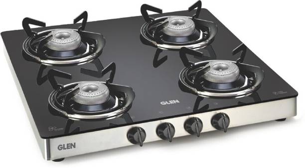 Glen Toughened Glass Top|LPG Gas Stoves|Black|Silver|Aluminium Alloy Burners Glass Manual Gas Stove