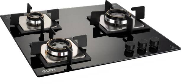 Glen 3 Burner Built in Glass Hob with Double Ring Forged Brass Burner Glass Automatic Hob