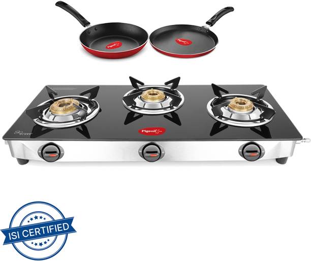 पिजन Combo - Ultra + Flat Tawa 250 + Fry Pan 200 स्टेनलेस स्टील मैनुअल गैस चूल्हा