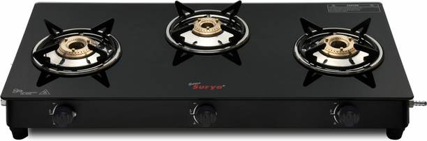 Golden Surya Premium Toughened Glass Top, ISI Certified PNG, (MS Powder Coated), Stainless Steel Manual Gas Stove
