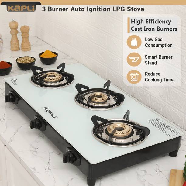 KAPLI Automatic Ignition Gas Stove High Efficiency Burner For LPG Use Glass Automatic Gas Stove
