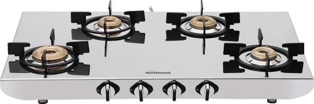 Sunflame 4 Burner Gas Stove with 2 MM Mirror Finish Design, Forged Brass Burners Stainless Steel Manual Gas Stove