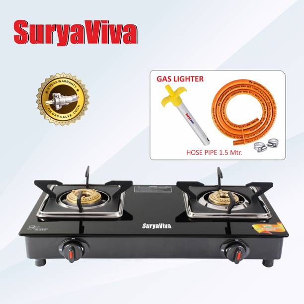 SURYAVIVA Pioneer 2 Burner(Hose pipe + Lighter) Manual Gas Stove Iron Manual Gas Stove
