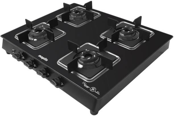 SURYA Combo of Kitchen Chimney Net60 Net + 4 Burner Gas Cooktop Square Black Auto Clean Wall Mounted Chimney  (Black 1400 CMH)