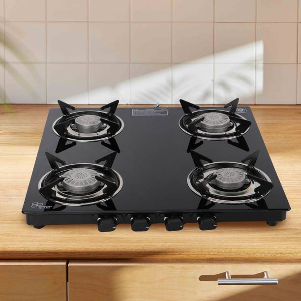 Flipkart SmartBuy Plain Sleek 4B Toughened Glass Tornado Burner(Bk)Glass Manual Gas Stove Glass Manual Gas Stove
