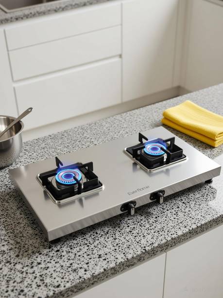 Everflame Prime 2 Burner Gas Stove | ISI Certified | 1.2mm Thick Body | 2 Years Warranty Stainless Steel Manual Gas Stove