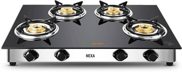 Greenchef ZZ Nexa | Wide Series | Large | Spacious | ISI Certified | Heavy Brass Burners Glass Manual Gas Stove