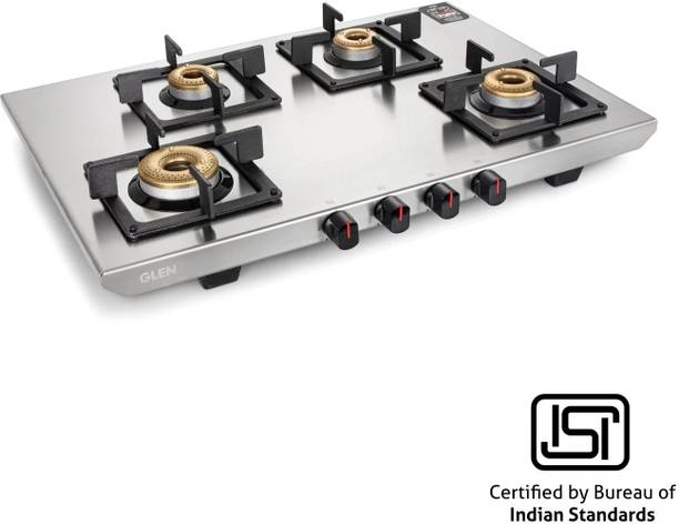 ग्लेन Ultra Tuff Stainless Steel Gas Stoves Forged Brass Burner Revolving Inlet Nozzle मैनुअल गैस चूल्हा