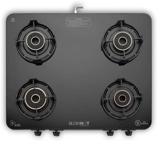 BLOWHOT 4 Brass Burners 5-Year Warranty Built-in Glass Design Toughened Brass Manual Gas Stove