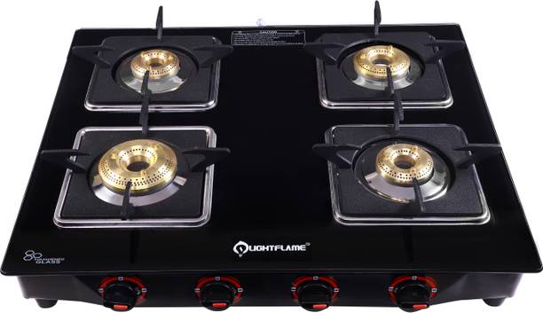 LIGHTFLAME 4 Burner Altroz ISI Certified Toughened Glass With 1 Year Warranty Glass Manual Gas Stove