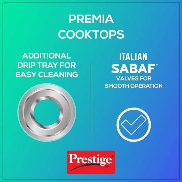 Prestige Premia 4 Burner B/W SCHOTT Glass With SABAF – I Glass Manual Gas Stove  (4 Burners)