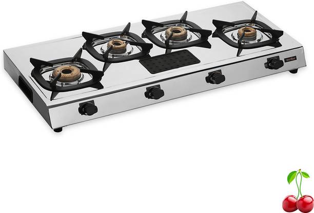 रिच फ्लेम Gas Stove 4 Burners Steel Body | ISI Certified Gas Chulha LPG-PNG Quardo'Silicon स्टेनलेस स्टील मैनुअल गैस चूल्हा